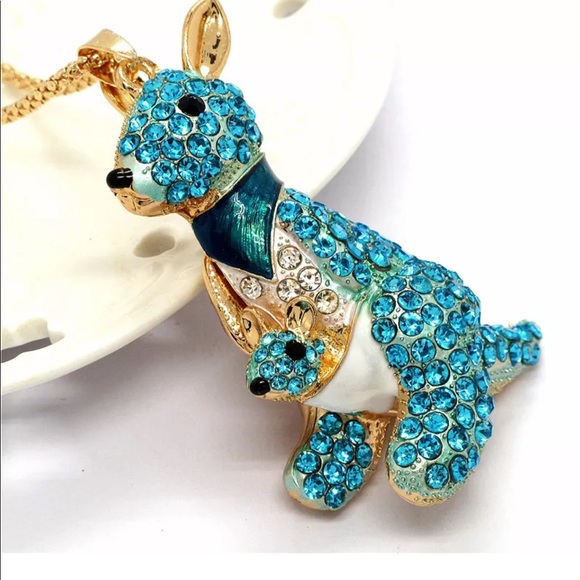 Jewelry - Crystal blue Kangaroo & Baby necklace